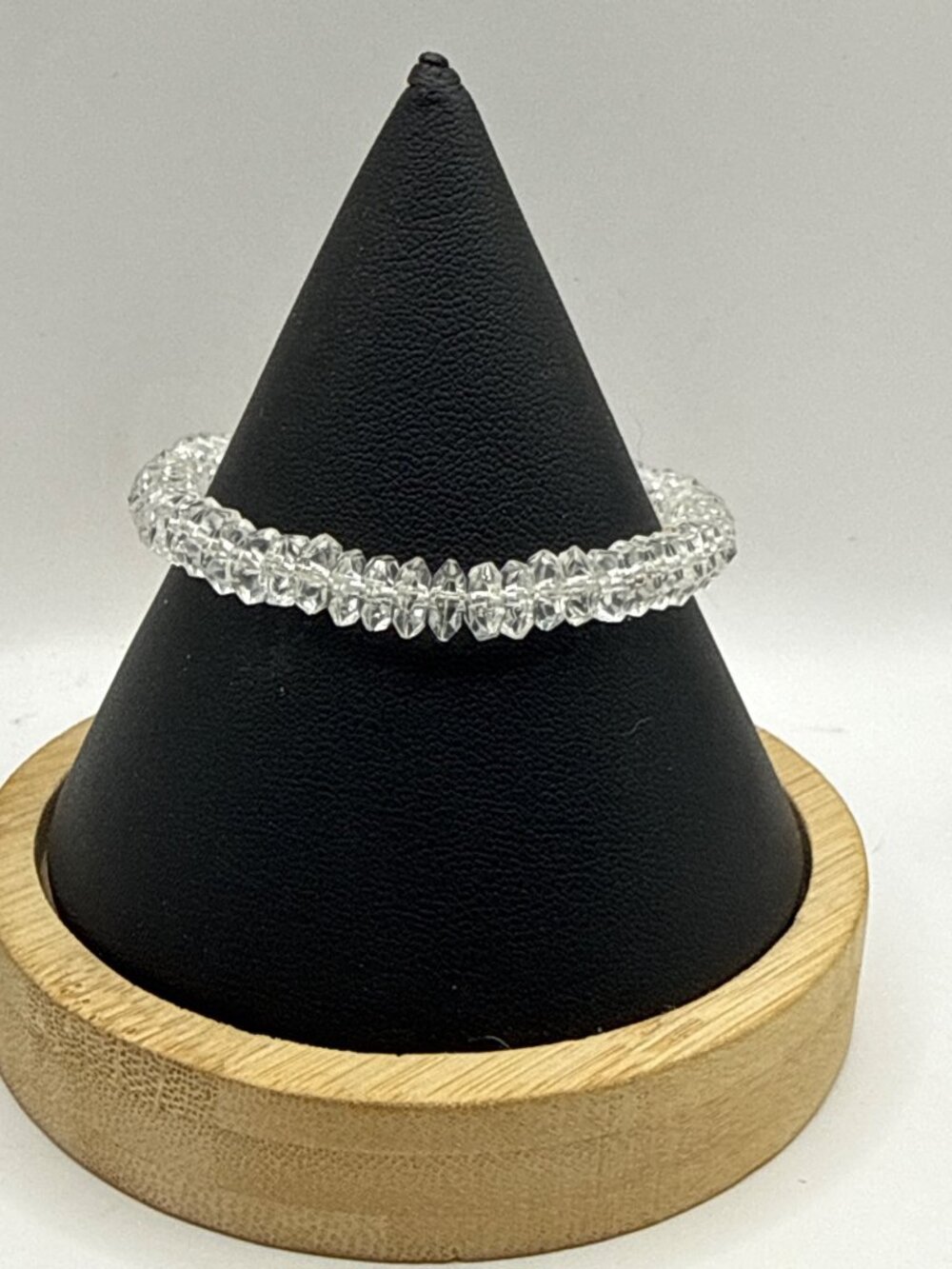 Faceted Clear Faux Quartz Abacus Bead Stretch Bracelet Crystal Whimsigoth Clean